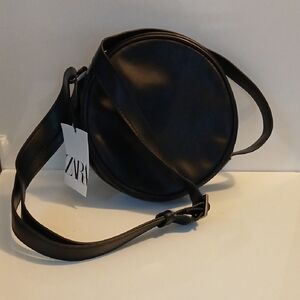 Zara Elegant Black Circular Crossbody Bag